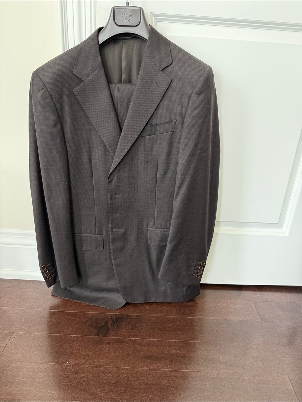 Canali Charcoal Dark Brown Wool Suit Jacket